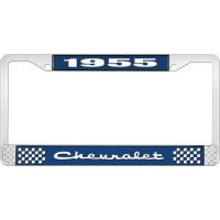 1955 CHEVROLET BLUE AND CHROME LICENSE PLATE FRAME WITH WHIT