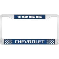 1955 CHEVROLET BLUE AND CHROME LICENSE PLATE FRAME WITH WHIT