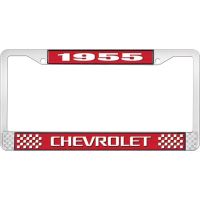 1955 CHEVROLET RED AND CHROME LICENSE PLATE FRAME WITH WHITE