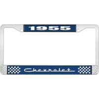 1955 CHEVROLET BLUE AND CHROME LICENSE PLATE FRAME WITH WHIT