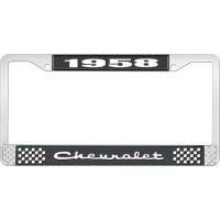 1958 CHEVROLET BLACK AND CHROME LICENSE PLATE FRAME WITH WHI