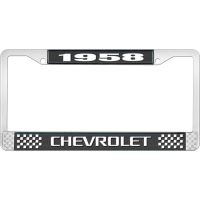 1958 CHEVROLET BLACK AND CHROME LICENSE PLATE FRAME WITH WHI