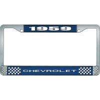 1959 CHEVROLET BLUE AND CHROME LICENSE PLATE FRAME WITH WHIT