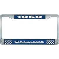 1959 CHEVROLET BLUE AND CHROME LICENSE PLATE FRAME WITH WHIT