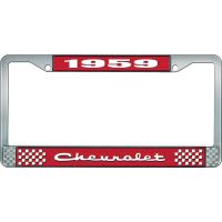 1959 CHEVROLET RED AND CHROME LICENSE PLATE FRAME WITH WHITE