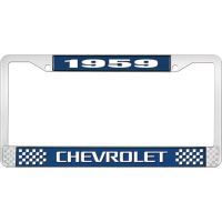 1959  CHEVROLET BLUE AND CHROME LICENSE PLATE FRAME WITH WHI