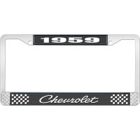 1959 CHEVROLET BLACK AND CHROME LICENSE PLATE FRAME WITH WHI