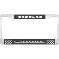 1959 CHEVROLET BLACK AND CHROME LICENSE PLATE FRAME WITH WHI