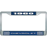 1960 CHEVROLET BLUE AND CHROME LICENSE PLATE FRAME WITH WHIT