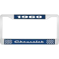 1960 CHEVROLET BLUE AND CHROME LICENSE PLATE FRAME WITH WHIT