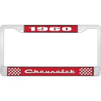 1960 CHEVROLET RED AND CHROME LICENSE PLATE FRAME WITH WHITE