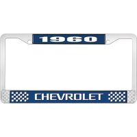 1960 CHEVROLET BLUE AND CHROME LICENSE PLATE FRAME WITH WHIT