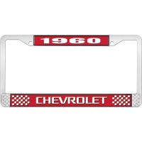 1960 CHEVROLET RED AND CHROME LICENSE PLATE FRAME WITH WHITE