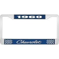 1960 CHEVROLET BLUE AND CHROME LICENSE PLATE FRAME WITH WHIT