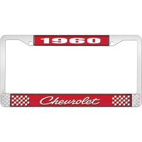 1960 CHEVROLET RED AND CHROME LICENSE PLATE FRAME WITH WHITE