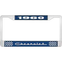 1960 CHEVROLET BLUE AND CHROME LICENSE PLATE FRAME WITH WHIT