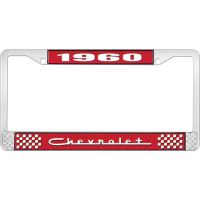 1960 CHEVROLET RED AND CHROME LICENSE PLATE FRAME WITH WHITE