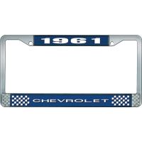 1961 CHEVROLET BLUE AND CHROME LICENSE PLATE FRAME WITH WHIT