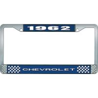 1962 CHEVROLET BLUE AND CHROME LICENSE PLATE FRAME WITH WHIT