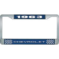 1963 CHEVROLET BLUE AND CHROME LICENSE PLATE FRAME WITH WHIT