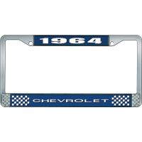 1964 CHEVROLET BLUE AND CHROME LICENSE PLATE FRAME WITH WHIT