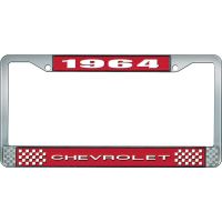 1964 CHEVROLET RED AND CHROME LICENSE PLATE FRAME WITH WHITE