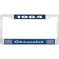 1964 CHEVROLET BLUE AND CHROME LICENSE PLATE FRAME WITH WHIT