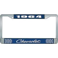 1964 CHEVROLET BLUE AND CHROME LICENSE PLATE FRAME WITH WHIT