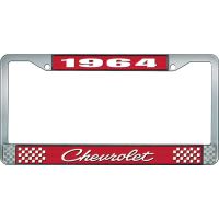 1964 CHEVROLET RED AND CHROME LICENSE PLATE FRAME WITH WHITE