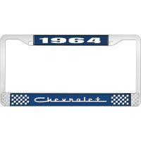 1964 CHEVROLET BLUE AND CHROME LICENSE PLATE FRAME WITH WHIT