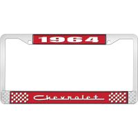 1964 CHEVROLET RED AND CHROME LICENSE PLATE FRAME WITH WHITE