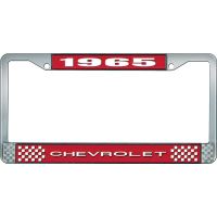 1965 CHEVROLET RED AND CHROME LICENSE PLATE FRAME WITH WHITE