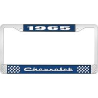 1965 CHEVROLET BLUE AND CHROME LICENSE PLATE FRAME WITH WHIT