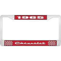 1965 CHEVROLET RED AND CHROME LICENSE PLATE FRAME WITH WHITE