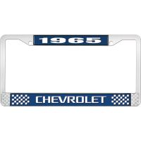 1965 CHEVROLET BLUE AND CHROME LICENSE PLATE FRAME WITH WHIT