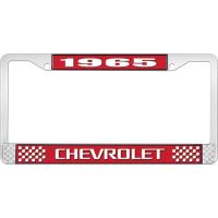 1965 CHEVROLET RED AND CHROME LICENSE PLATE FRAME WITH WHITE