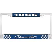 1965 CHEVROLET BLUE AND CHROME LICENSE PLATE FRAME WITH WHIT