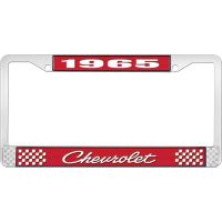 1965 CHEVROLET RED AND CHROME LICENSE PLATE FRAME WITH WHITE