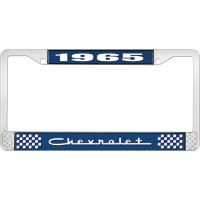 1965 CHEVROLET BLUE AND CHROME LICENSE PLATE FRAME WITH WHIT