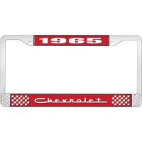 1965 CHEVROLET RED AND CHROME LICENSE PLATE FRAME WITH WHITE