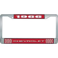 1966 CHEVROLET RED AND CHROME LICENSE PLATE FRAME WITH WHITE