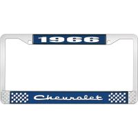 1966 CHEVROLET BLUE AND CHROME LICENSE PLATE FRAME WITH WHIT