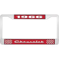 1966 CHEVROLET RED AND CHROME LICENSE PLATE FRAME WITH WHITE