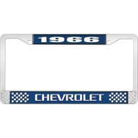 1966 CHEVROLET BLUE AND CHROME LICENSE PLATE FRAME WITH WHIT