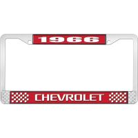 1966 CHEVROLET RED AND CHROME LICENSE PLATE FRAME WITH WHITE