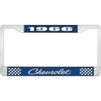 1966 CHEVROLET BLUE AND CHROME LICENSE PLATE FRAME WITH WHIT