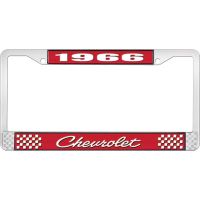 1966 CHEVROLET RED AND CHROME LICENSE PLATE FRAME WITH WHITE