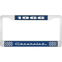 1966 CHEVROLET BLUE AND CHROME LICENSE PLATE FRAME WITH WHIT