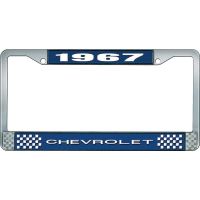 1967 CHEVROLET BLUE AND CHROME LICENSE PLATE FRAME WITH WHIT