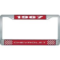 1967 CHEVROLET RED AND CHROME LICENSE PLATE FRAME WITH WHITE